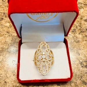 Elegant Gold Filigree Statement Ring with Clear Stones - Women Jewelry